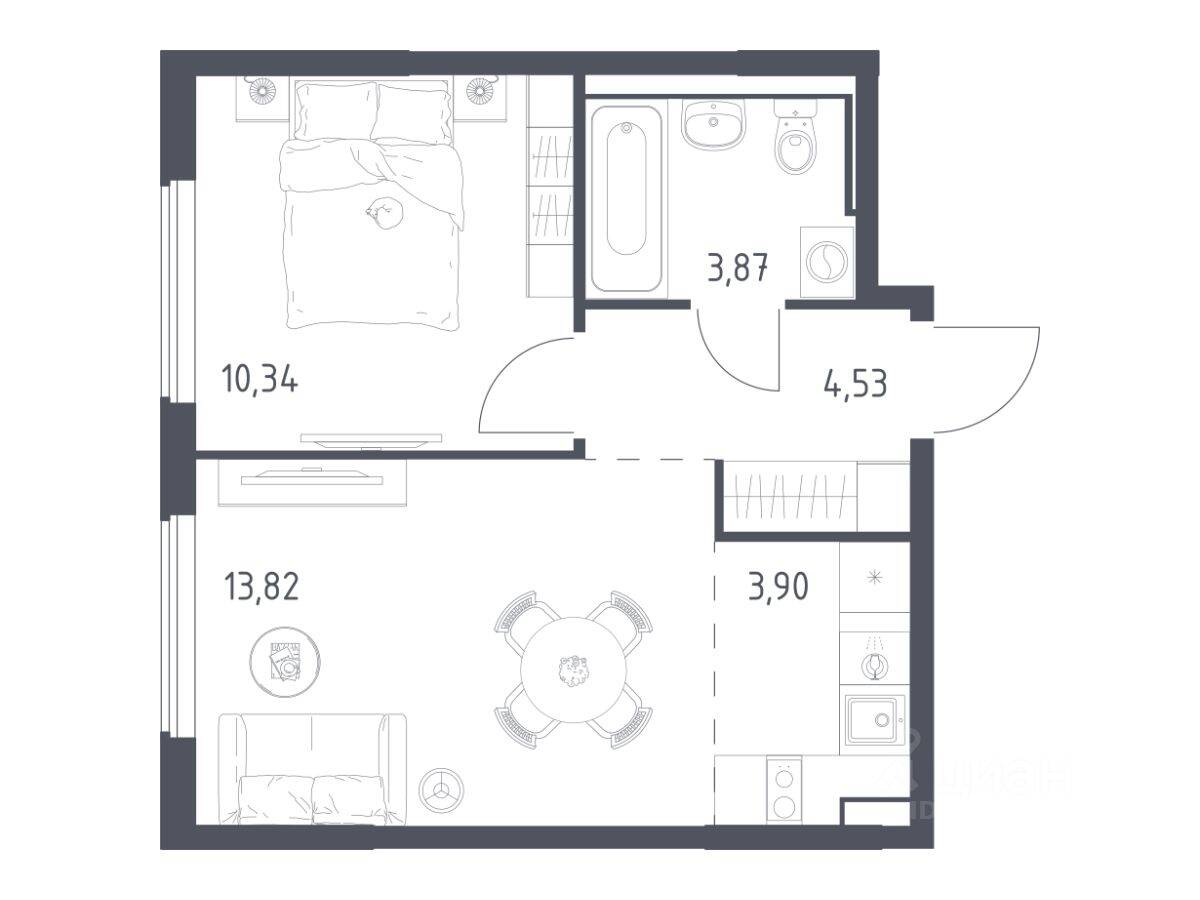1-комн. квартира, 36,46 м², в ЖК Горки Парк