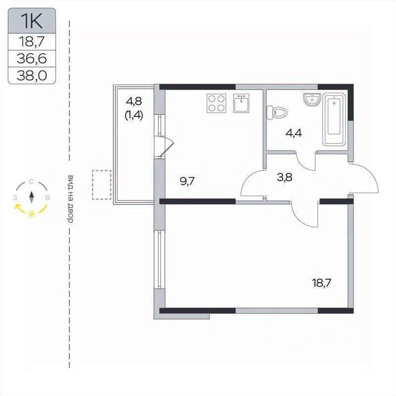 1-комн. квартира, 38 м², в ЖК «Пироговская Ривьера»