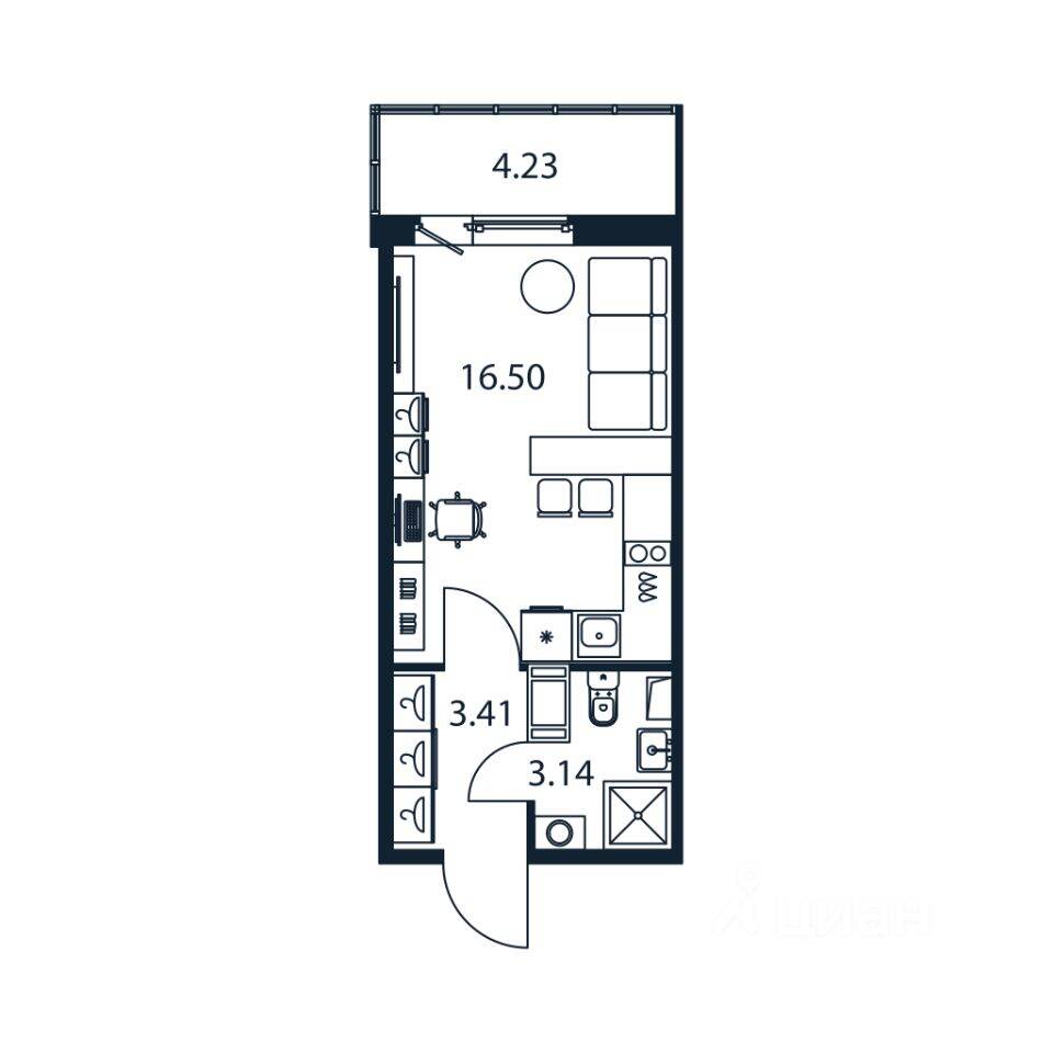 Квартира-студия, 22,7 м², в ЖК Полис ЛАВрики