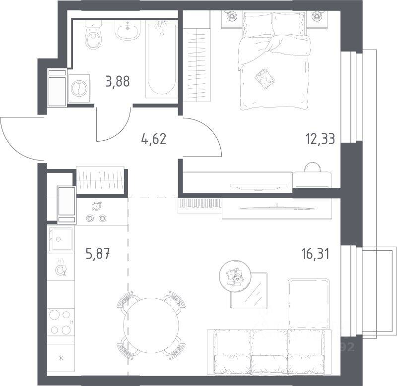 1-комн. квартира, 43,01 м², в ЖК Томилино Парк