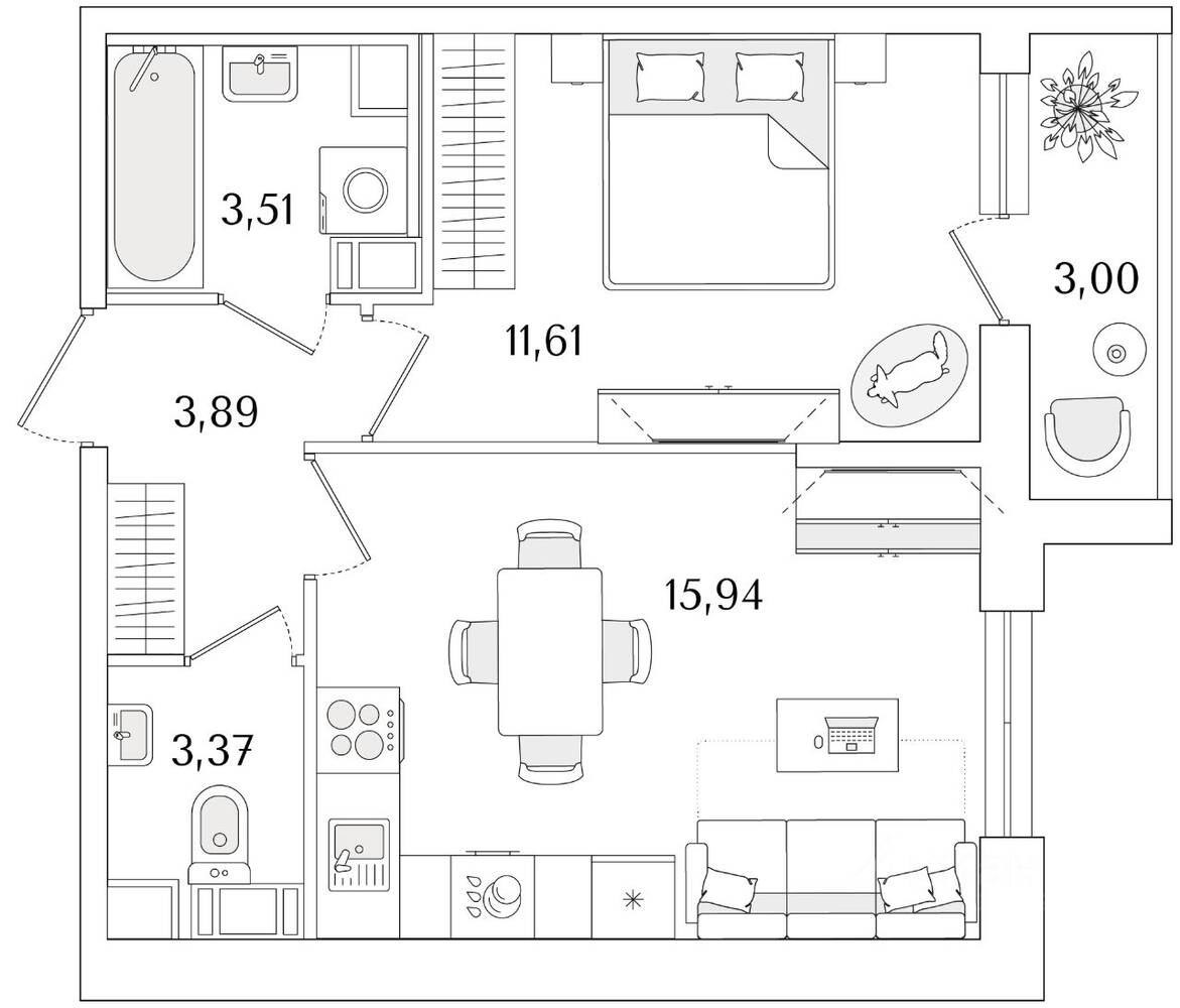1-комн. квартира, 38,82 м², в ЖК Кинопарк