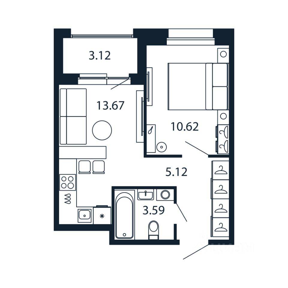 1-комн. квартира, 32,6 м², в ЖК Полис Новоселье