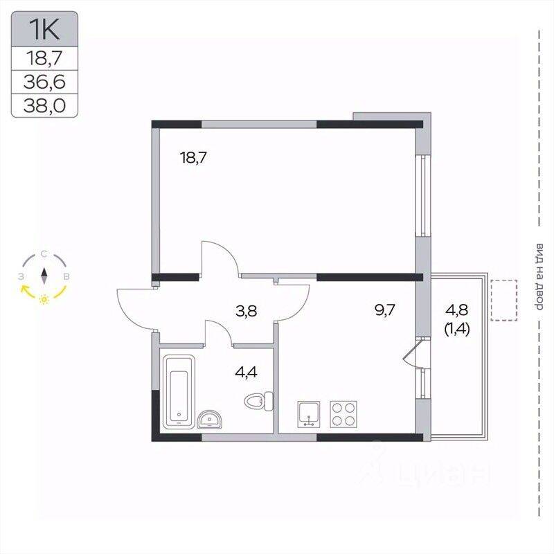 1-комн. квартира, 38 м², в ЖК «Пироговская Ривьера»