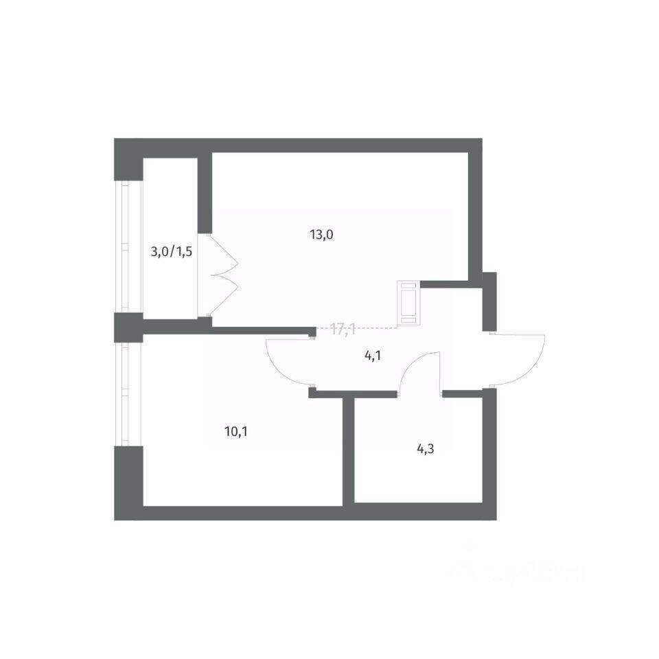 Планировка 1 комнатной квартиры, 33.01 м², в «NEWПИТЕР»