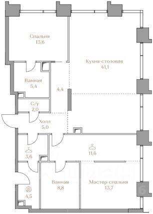2-комн. квартира, 113,7 м², в ЖК Коллекция Лужники