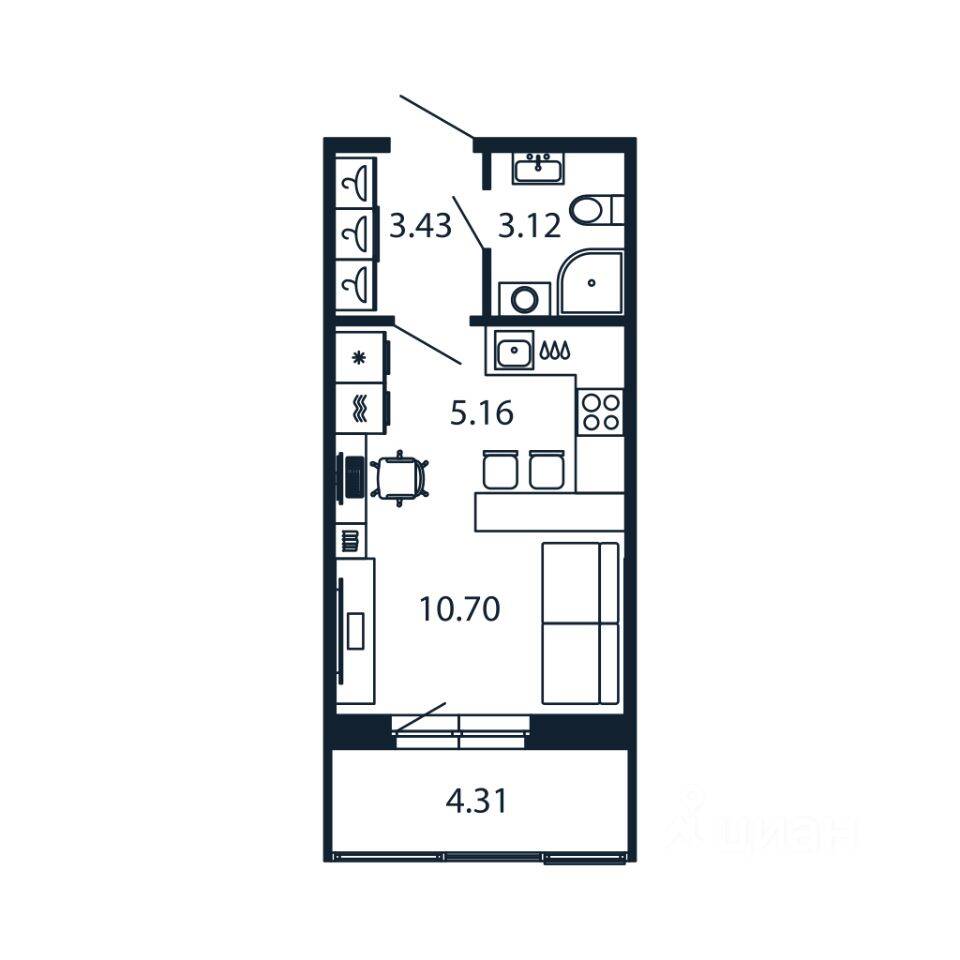 Квартира-студия, 24,56 м², в ЖК Полис Новоселье