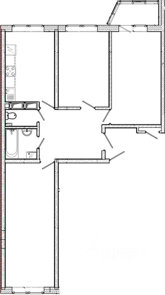 Планировка 3 комнатной квартиры, 74.3 м², в «ТриДевяткино царство»
