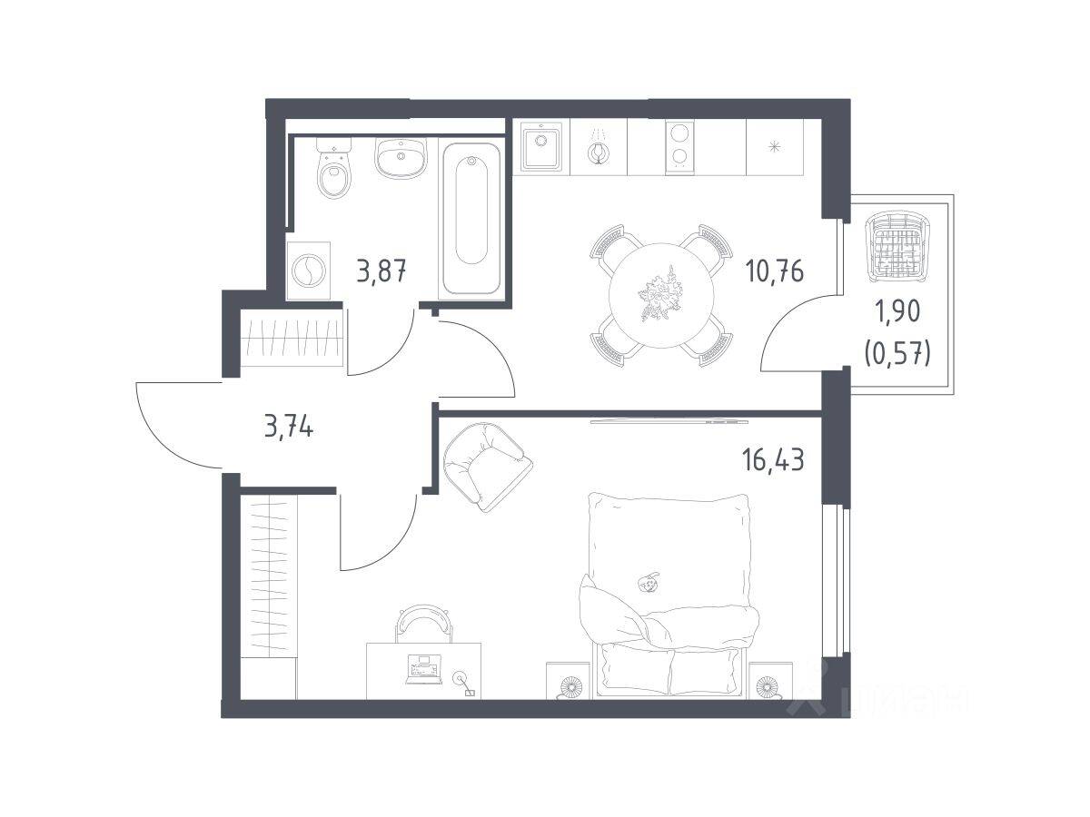 1-комн. квартира, 35,37 м², в ЖК Горки Парк