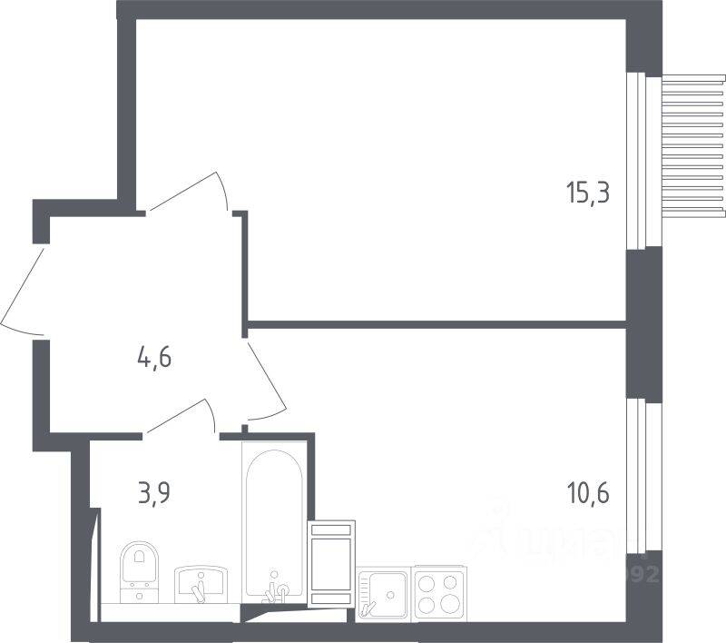 1-комн. квартира, 33,8 м², в ЖК Мытищи Парк