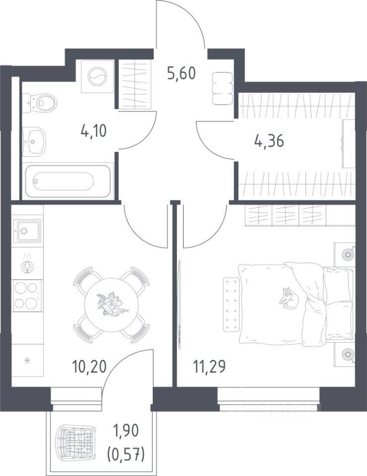 1-комн. квартира, 36,12 м², в ЖК Новое Видное