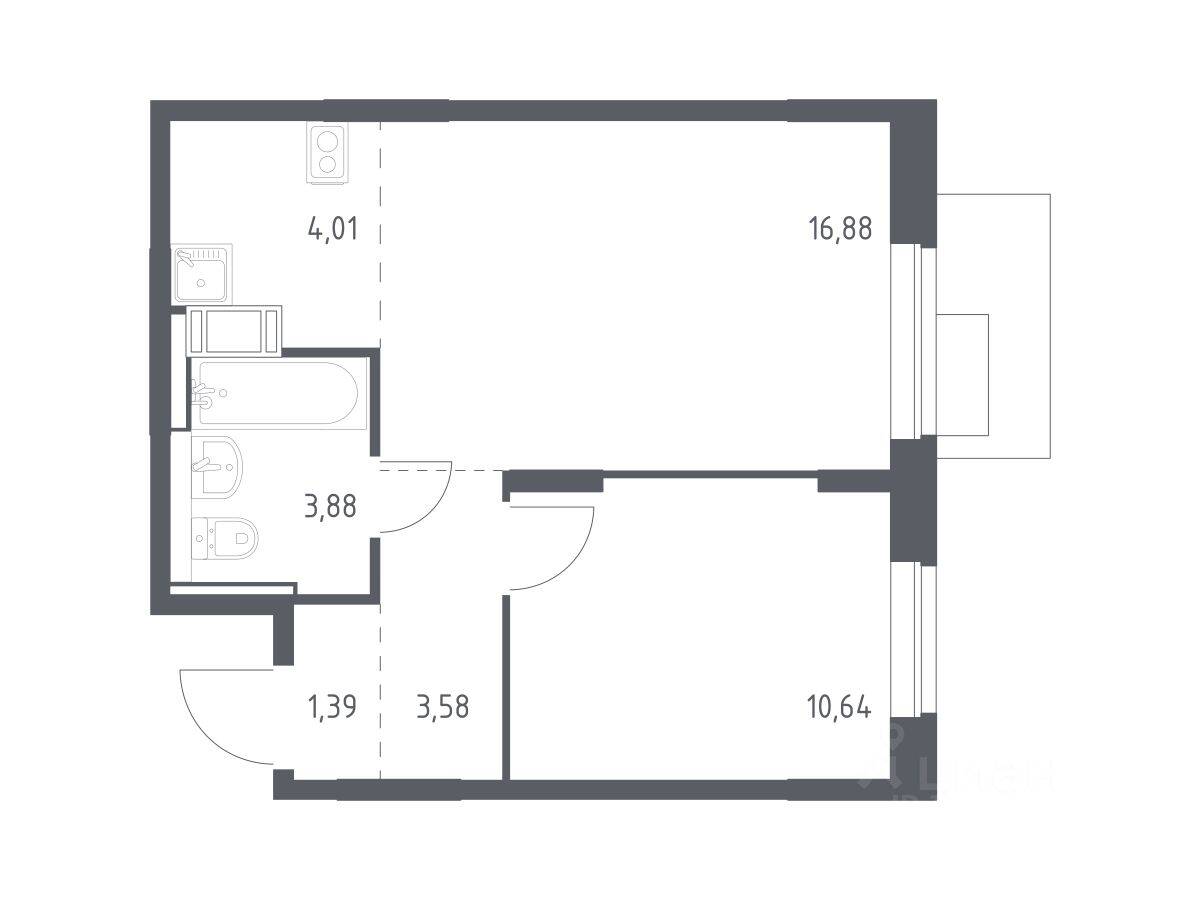 1-комн. квартира, 40,38 м², в ЖК Пятницкие Луга