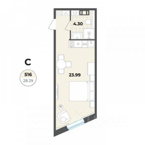 Квартира-студия, 28,29 м², в Апарт-комплекс Лиговский, 127