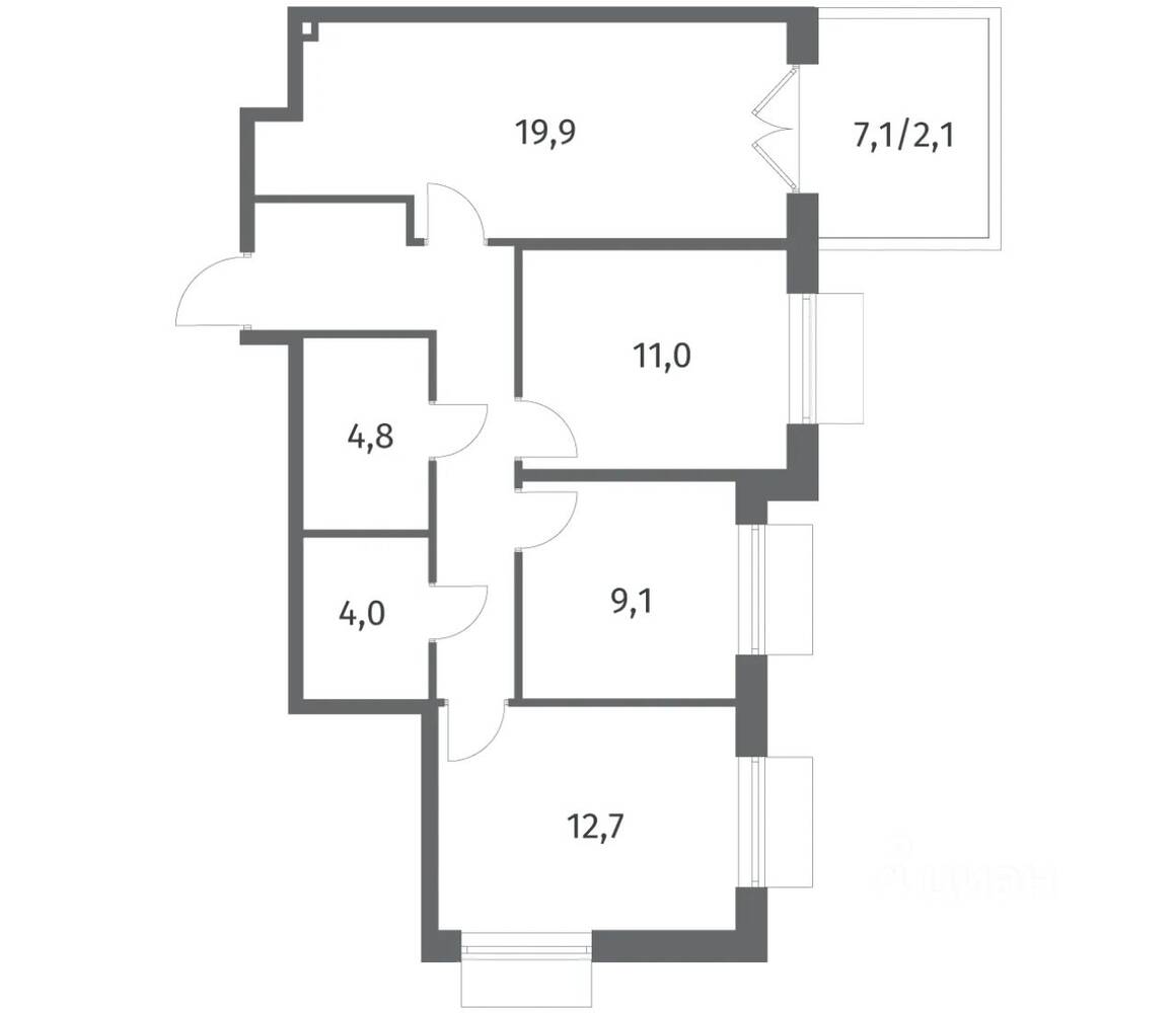 3-комн. квартира, 74,9 м², в ЖК Парусная 1