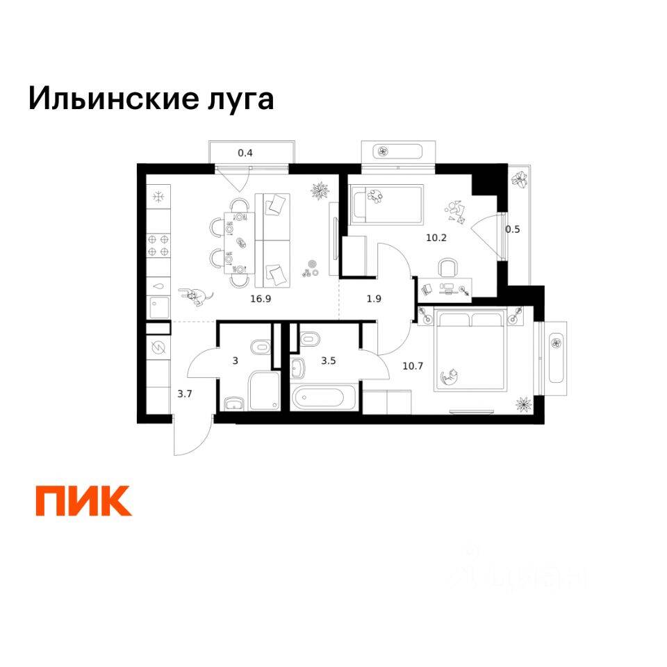 2-комн. квартира, 50,8 м², в ЖК «Ильинские луга»