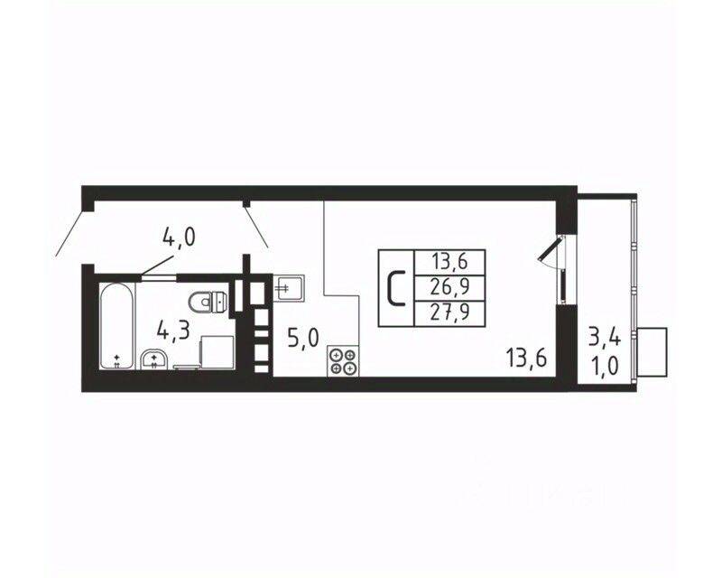 Квартира-студия, 27,9 м², в ЖК «Пироговская Ривьера»