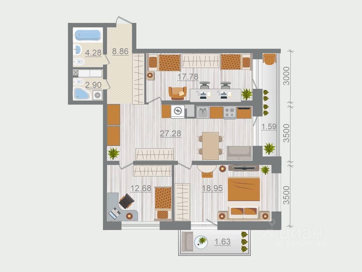 3-комн. квартира, 95,95 м², в ЖК Эко-квартал Гармония