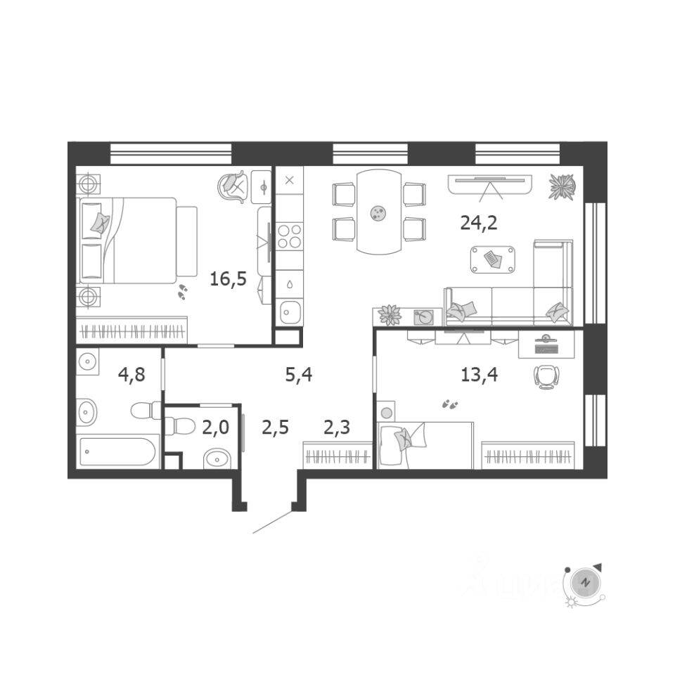 2-комн. квартира, 71,1 м², в ЖК Жилой квартал Shagal
