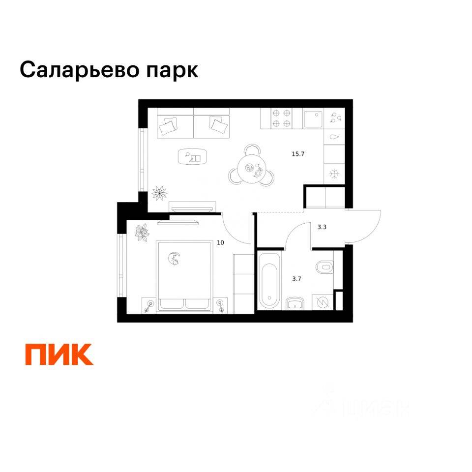 1-комн. квартира, 32,7 м², в ЖК «Саларьево парк»