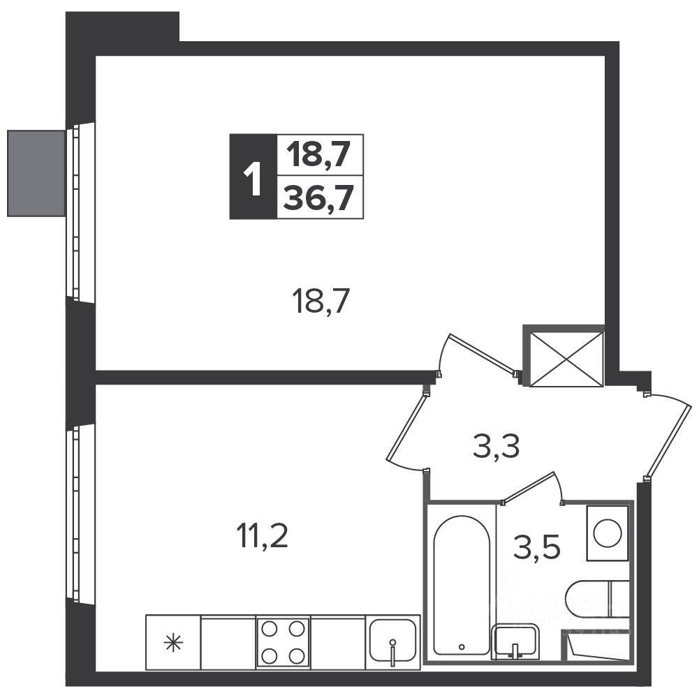 1-комн. квартира, 36,6 м², в ЖК «Южная Битца»