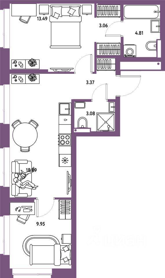 3-комн. квартира, 55,85 м², в ЖК Страна.Парковая