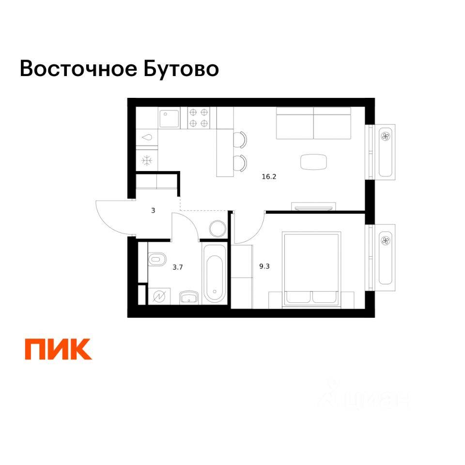 1-комн. квартира, 32,2 м², в ЖК «Восточное Бутово»
