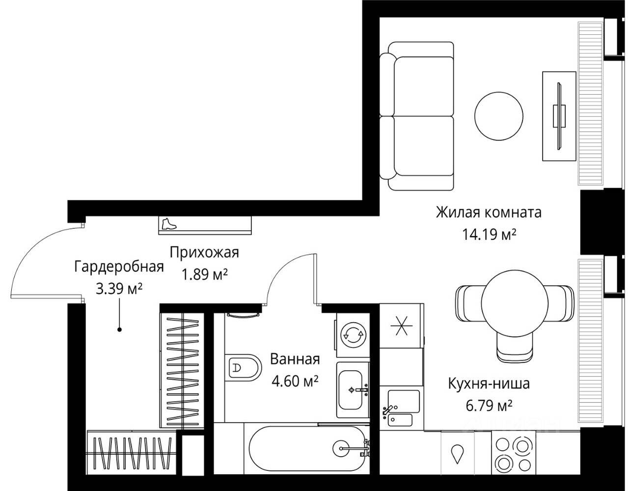 Квартира-студия, 30,86 м², в ЖК Veer