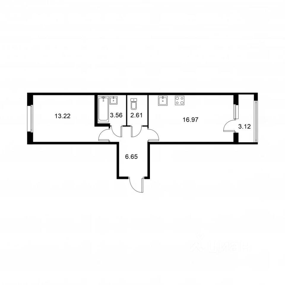 1-комн. квартира, 44,57 м², в ЖК Квартал Заречье