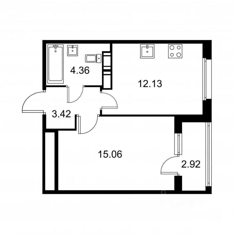 1-комн. квартира, 36,43 м², в ЖК Квартал Заречье
