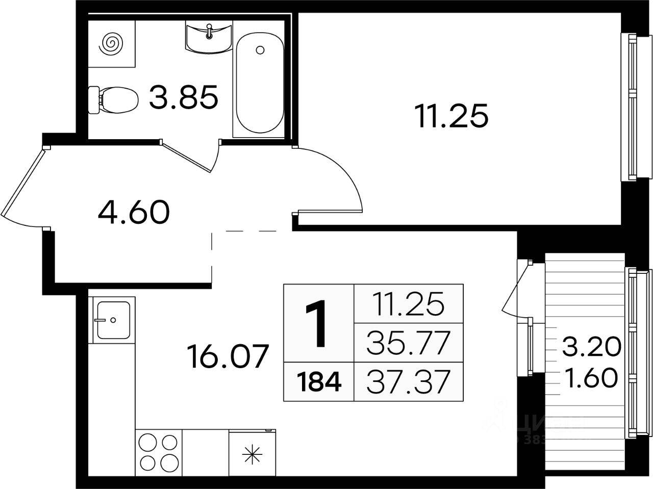 1-комн. квартира, 37 м², в ЖК GloraX Парголово