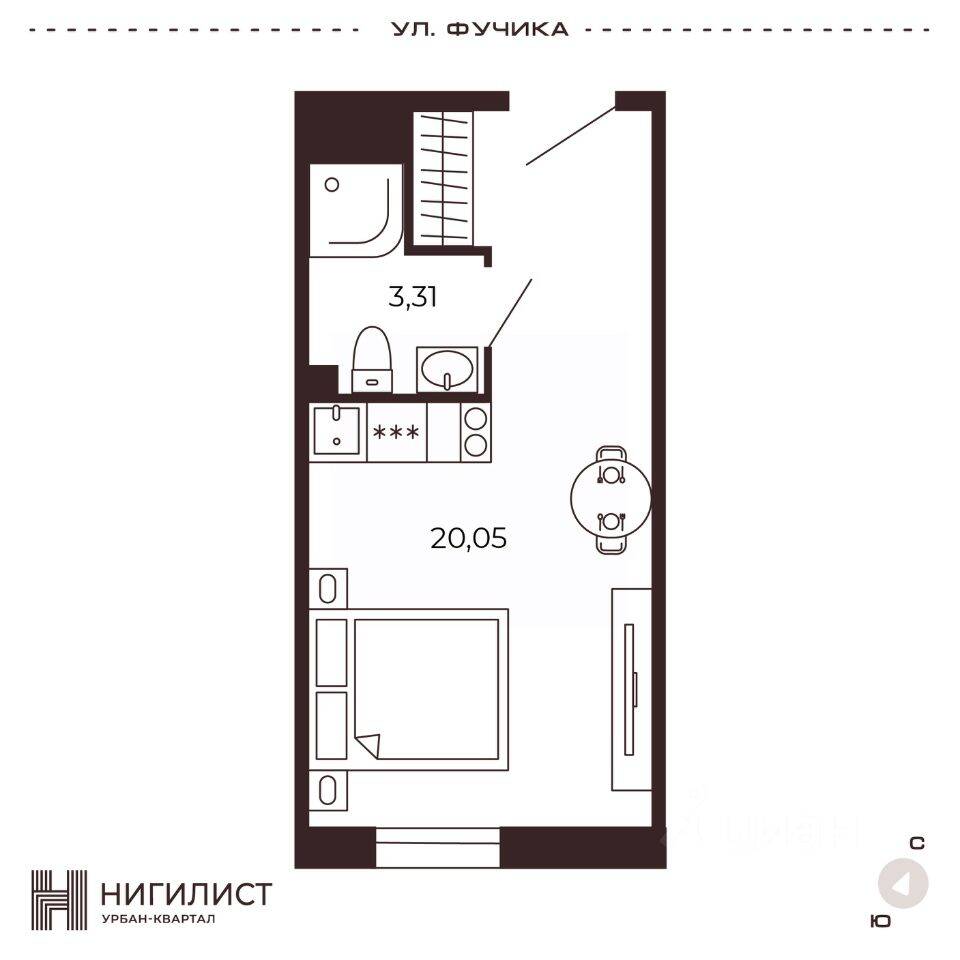 1-комн. квартира, 23,36 м², в МФК Нигилист (Concept)