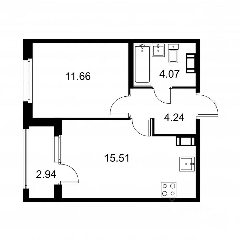 1-комн. квартира, 36,95 м², в ЖК Квартал Заречье