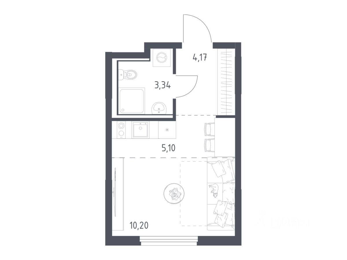 Квартира-студия, 22,81 м², в ЖК «Пригород Лесное»