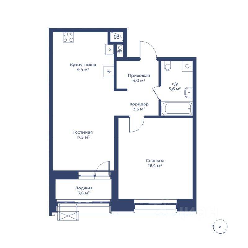 2-комн. квартира, 61,5 м², в ЖК «Цветочный город»