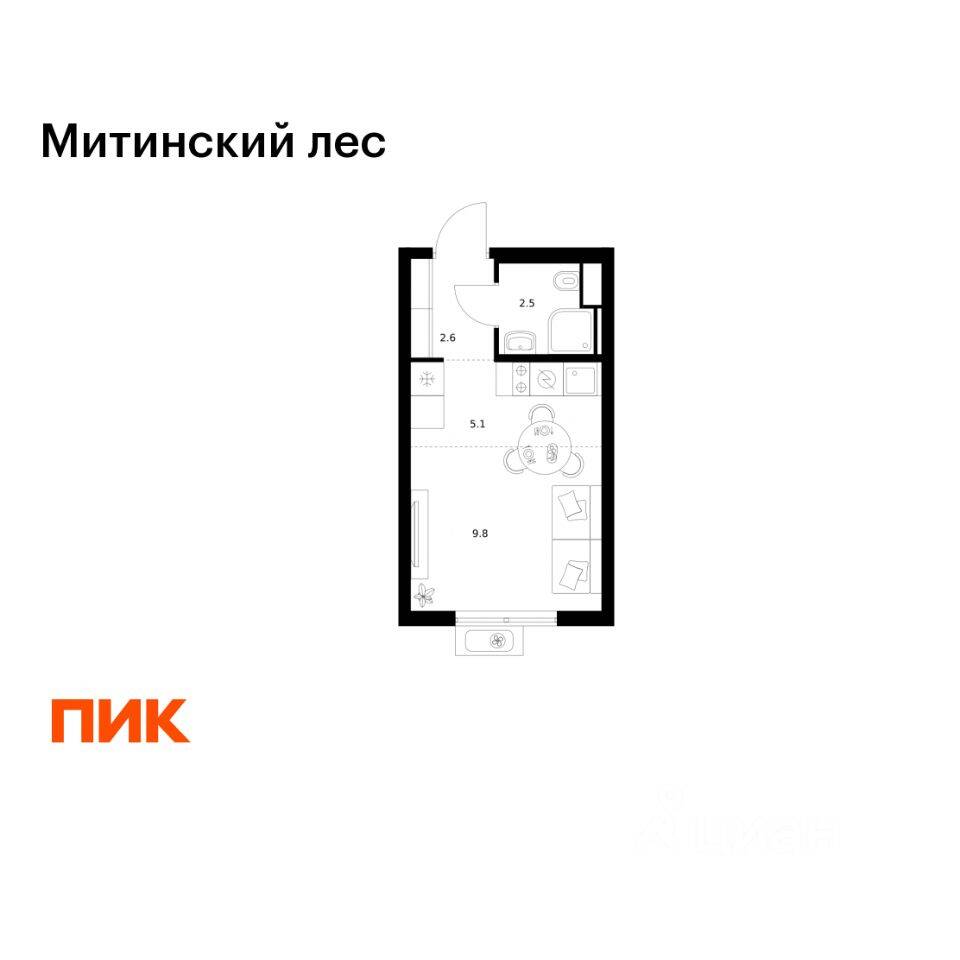 Квартира-студия, 20 м², в ЖК Митинский лес