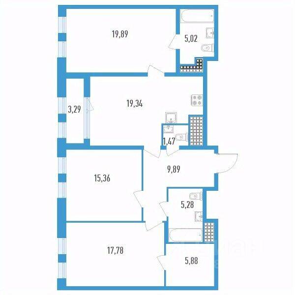 3-комн. квартира, 101,56 м², в ЖК Дефанс