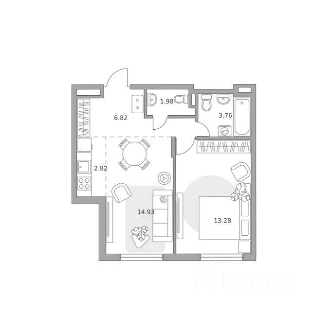 2-комн. квартира, 43,59 м², в ЖК Аникеевский