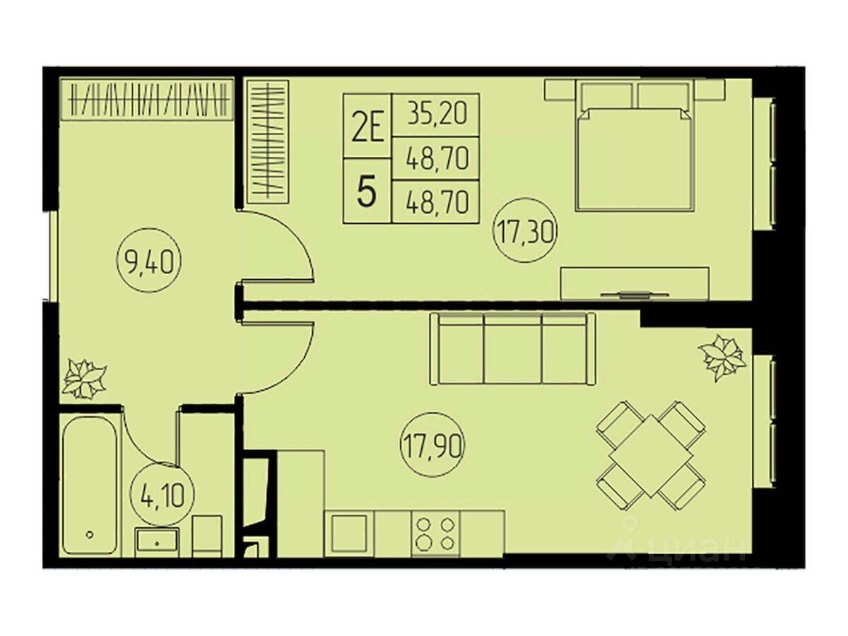 2-комн. квартира, 48,7 м², в ЖК «31 квартал»