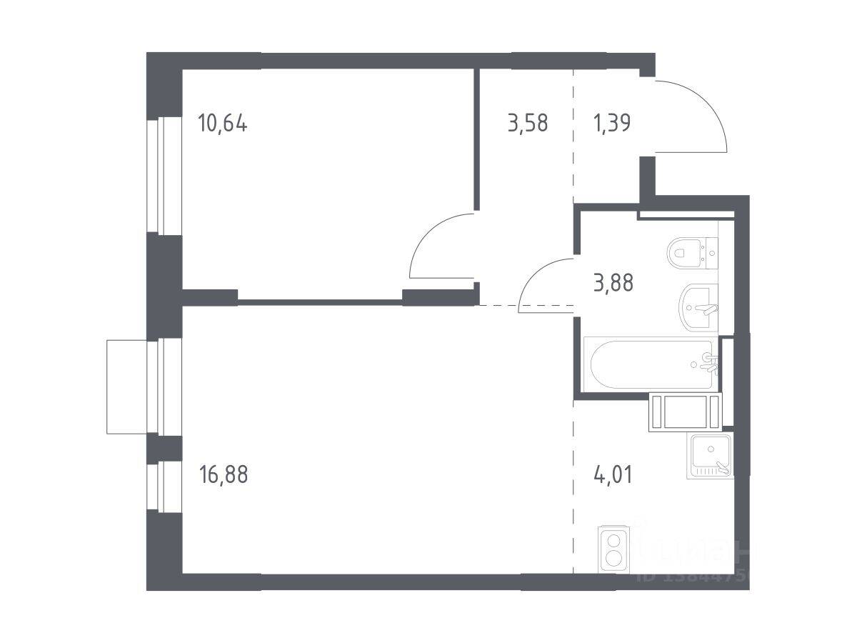 1-комн. квартира, 40,38 м², в ЖК Пятницкие Луга