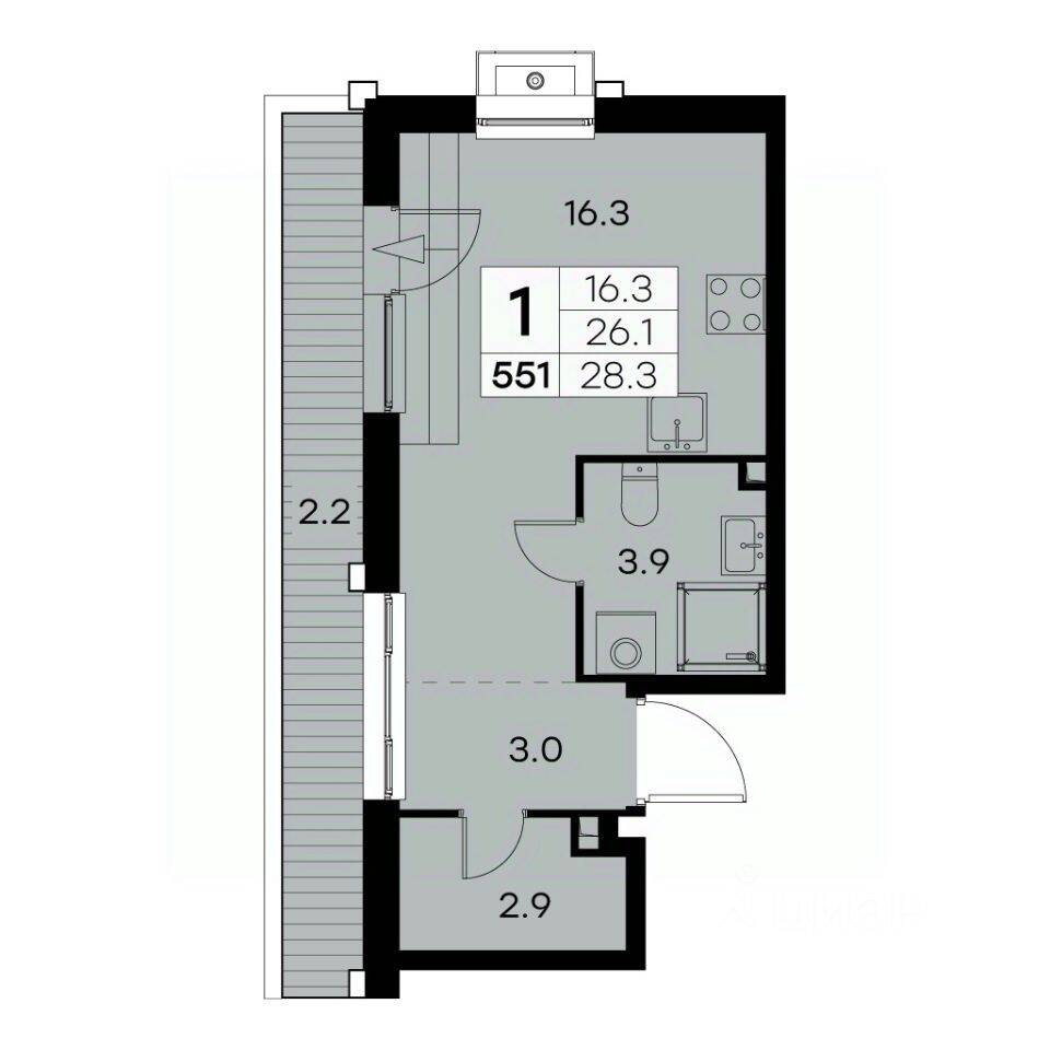 1-комн. квартира, 28,3 м², в ЖК Куркино 15