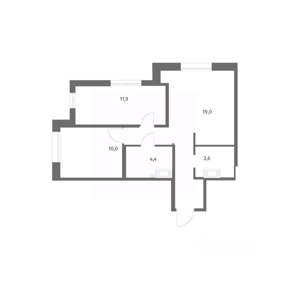 2-комн. квартира, 53,9 м², в ЖК Парусная 1