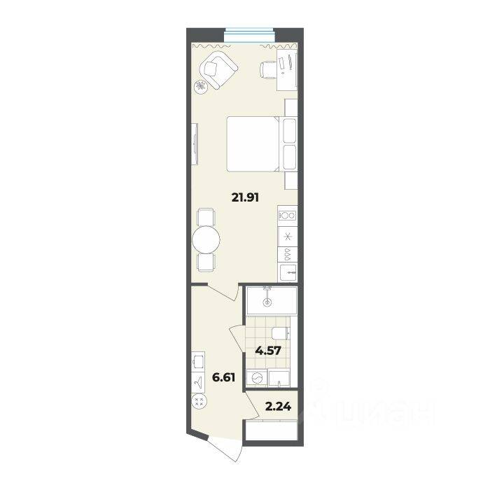Квартира-студия, 35,33 м², в Апарт-комплекс Лиговский, 127