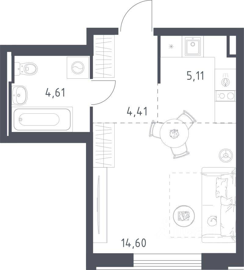Квартира-студия, 28,73 м², в ЖК Рублевский Квартал
