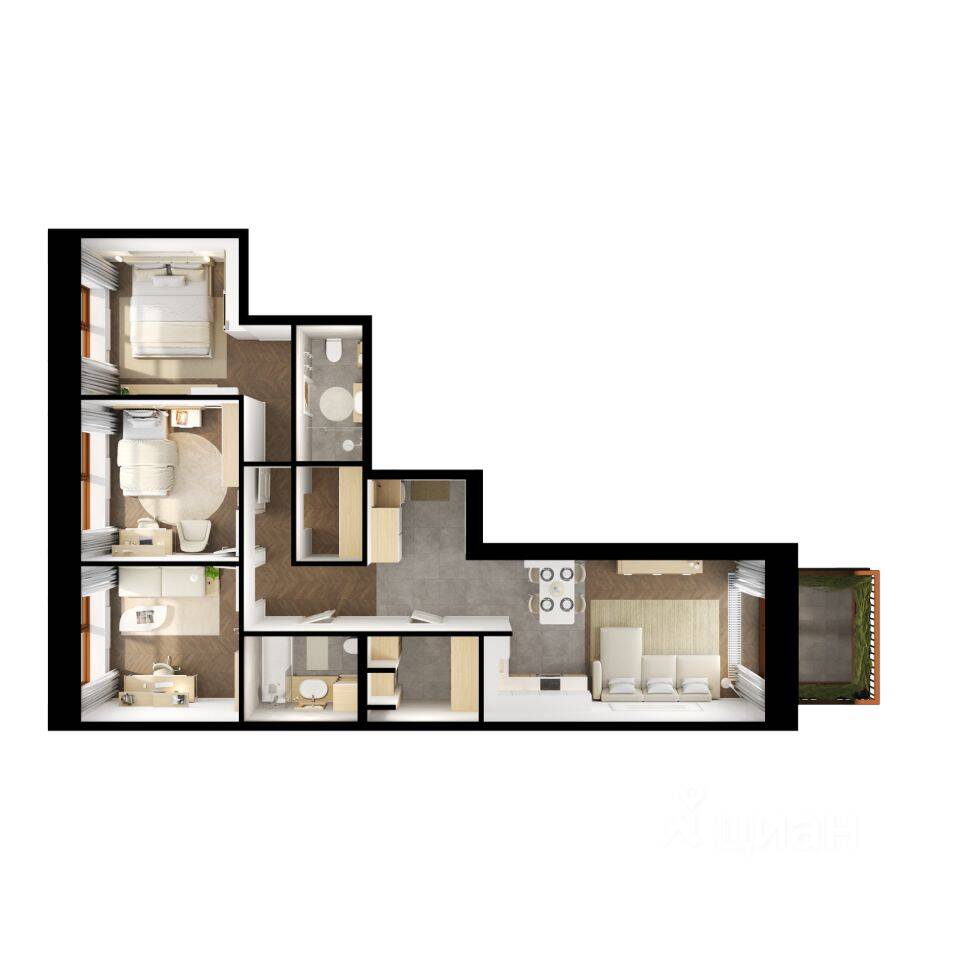 3-комн. квартира, 88,8 м², в ЖК Лермонтовский 54