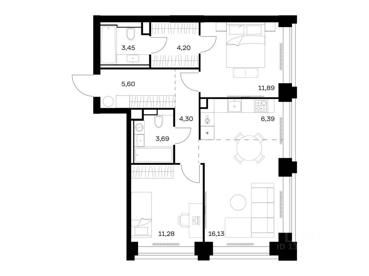 2-комн. квартира, 66,93 м², в ЖК Nova