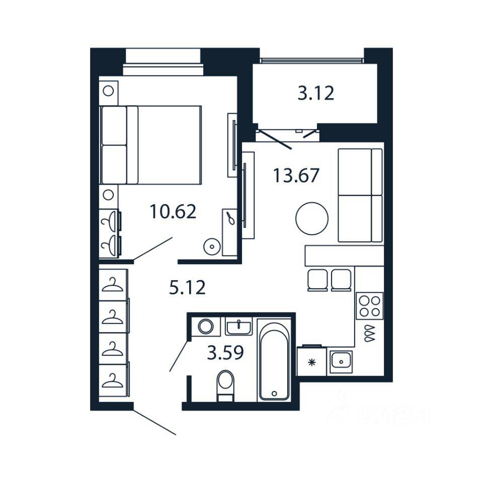 1-комн. квартира, 32,7 м², в ЖК Полис Новоселье