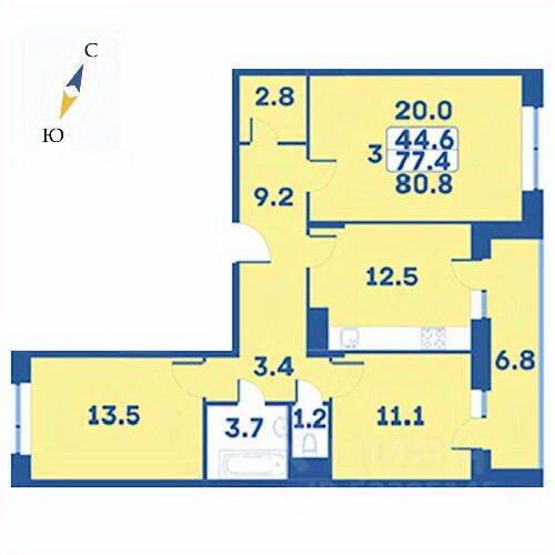 3-комн. квартира, 80,8 м², в ЖК «Эдельвейс» (ЦентрСтрой)