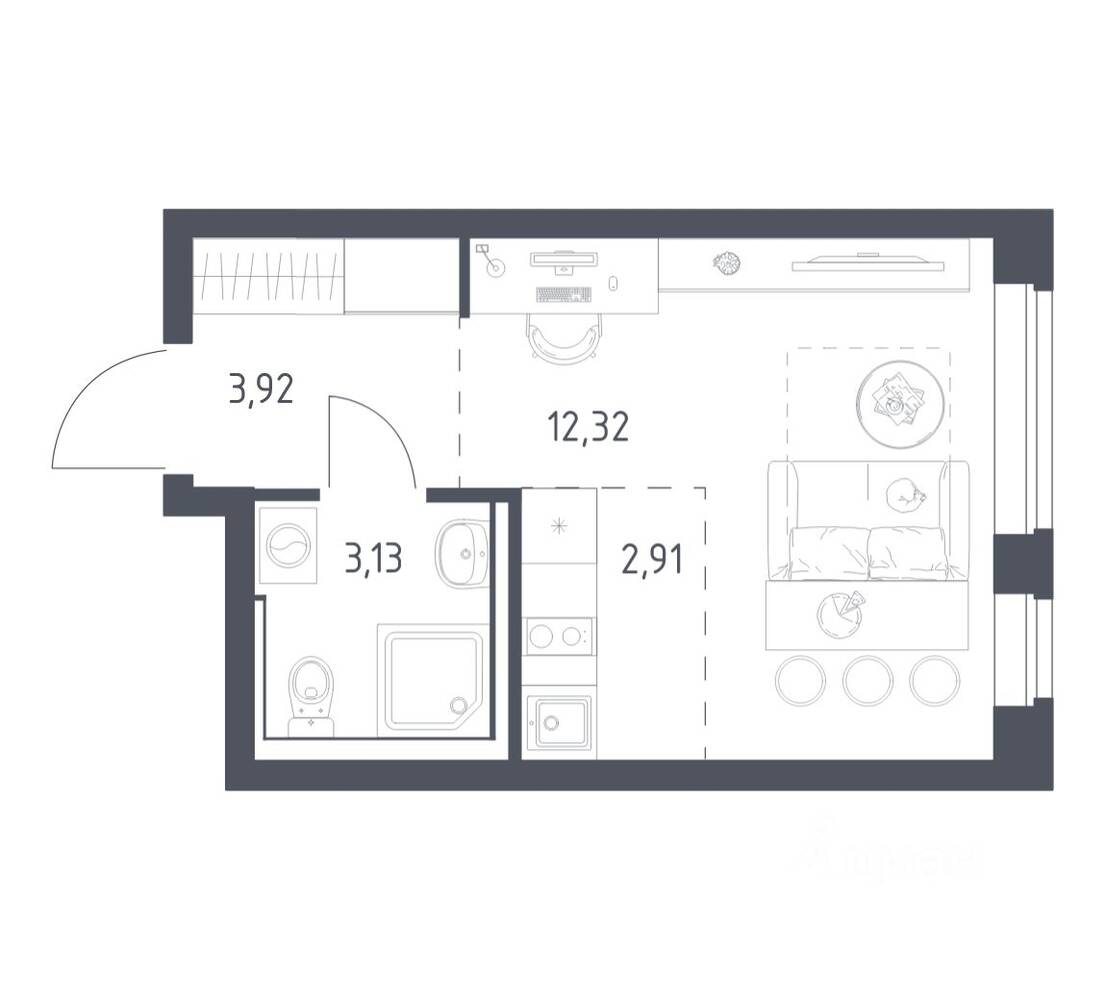 Квартира-студия, 22,1 м², в ЖК «Пригород Лесное»
