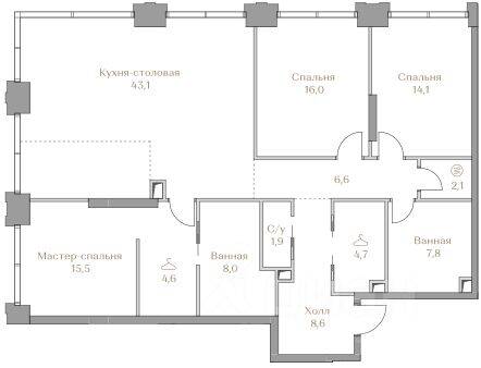 3-комн. квартира, 133 м², в ЖК Коллекция Лужники