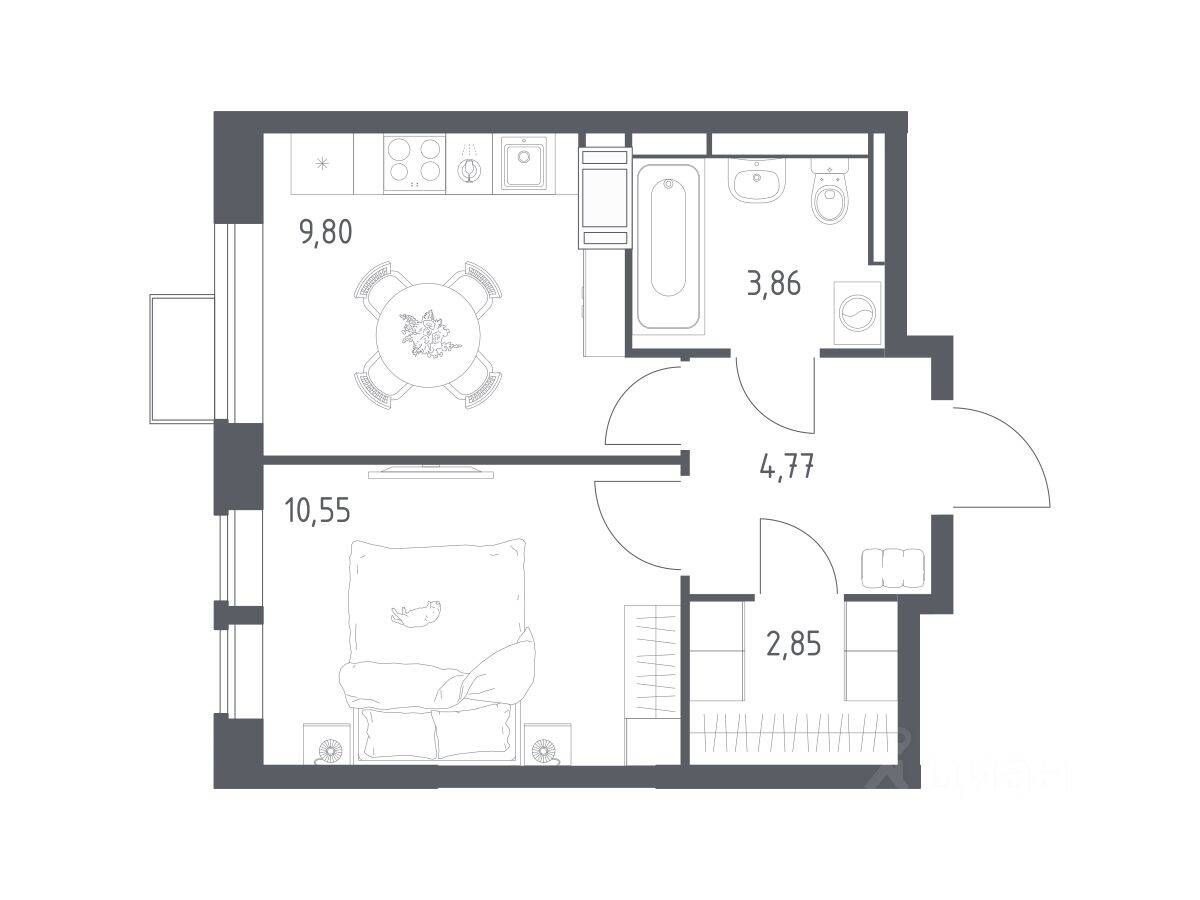 Планировка 1 комнатной квартиры, 31.83 м², в «Большое Путилково»