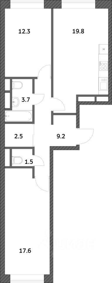 2-комн. квартира, 66,62 м², в ЖК «Городские истории»